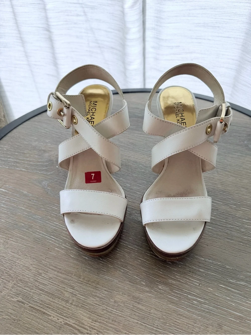 MICHAEL Michael Kors White Leather Strappy Ankle-Heel Sandals | Size 7